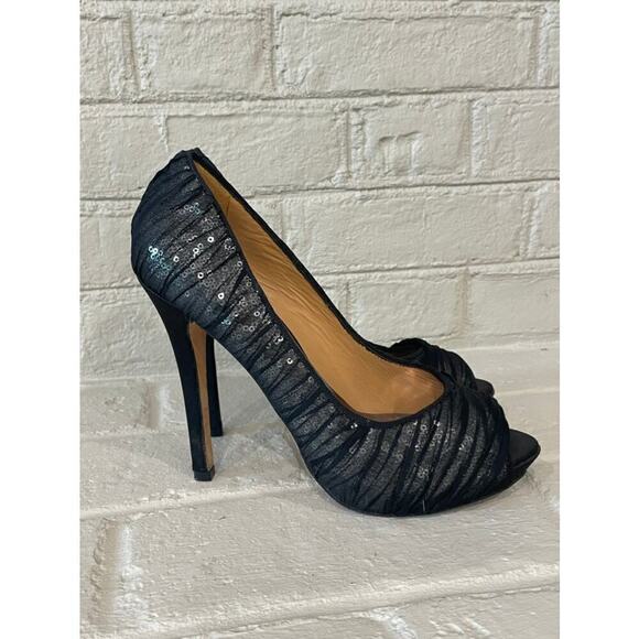 Badgley Mischka Star Mesh Sequin Pumps Black 8.5 - Picture 1 of 7